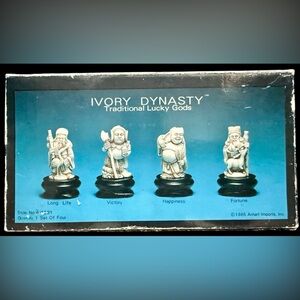 Japanese Ivory Dynasty Traditional Buddhist Lucky Gods 1984 Vintage